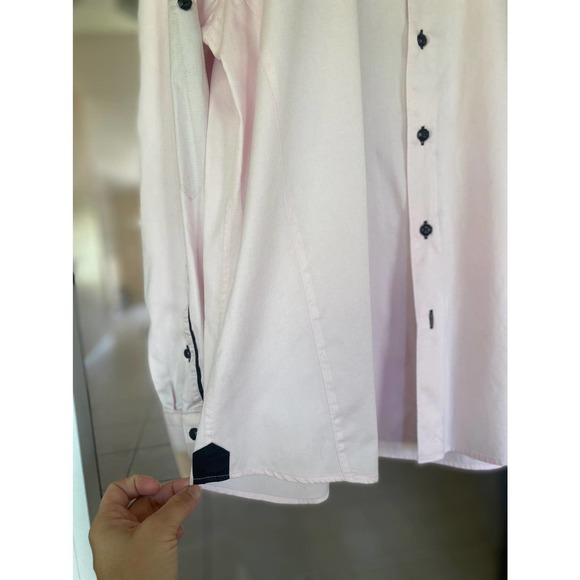 Absolute Rebellion Slim Fit Pink button down with black buttons. 2XL - Picture 5 of 9